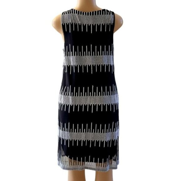 Alfani Black White Women's Sleeveless Dress Shift Embroidered Sheer Overlay - Picture 5 of 9